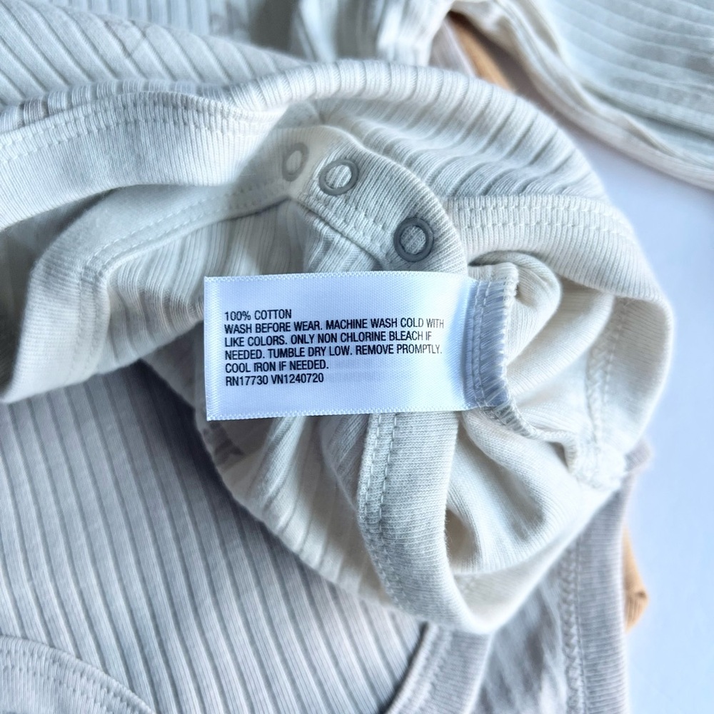 2 Cloud Island 3pc Ribbed Cream and Tan Baby Bodysuit Set Long Sleeve Bird Print - Picture 13 of 13